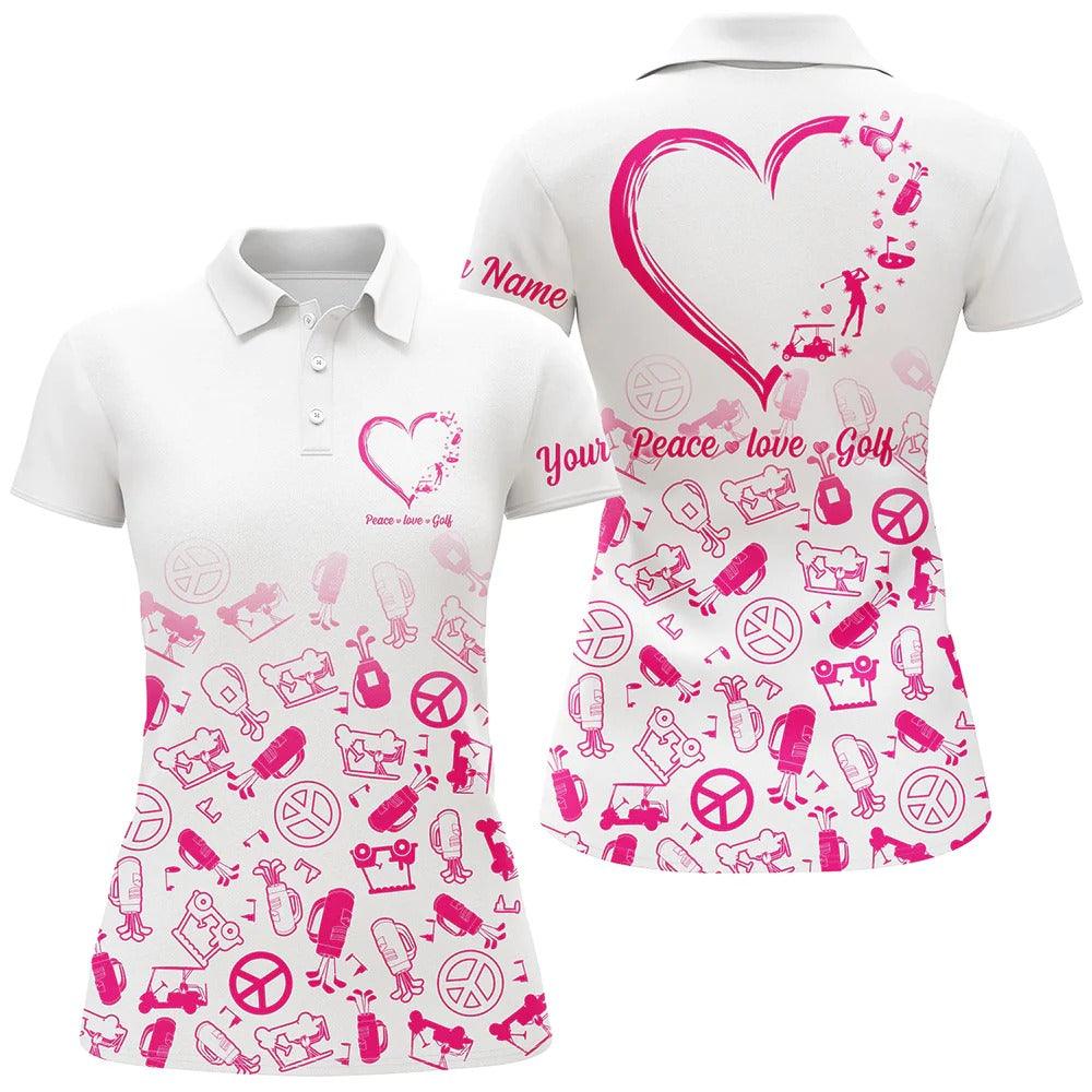 Customized Name Golf Women Polo Shirts, Heart Shirts Personalized Peace Love Golf Polo Shirts - Perfect Gift For Ladies, Golf Lovers, Golfers - Image 2