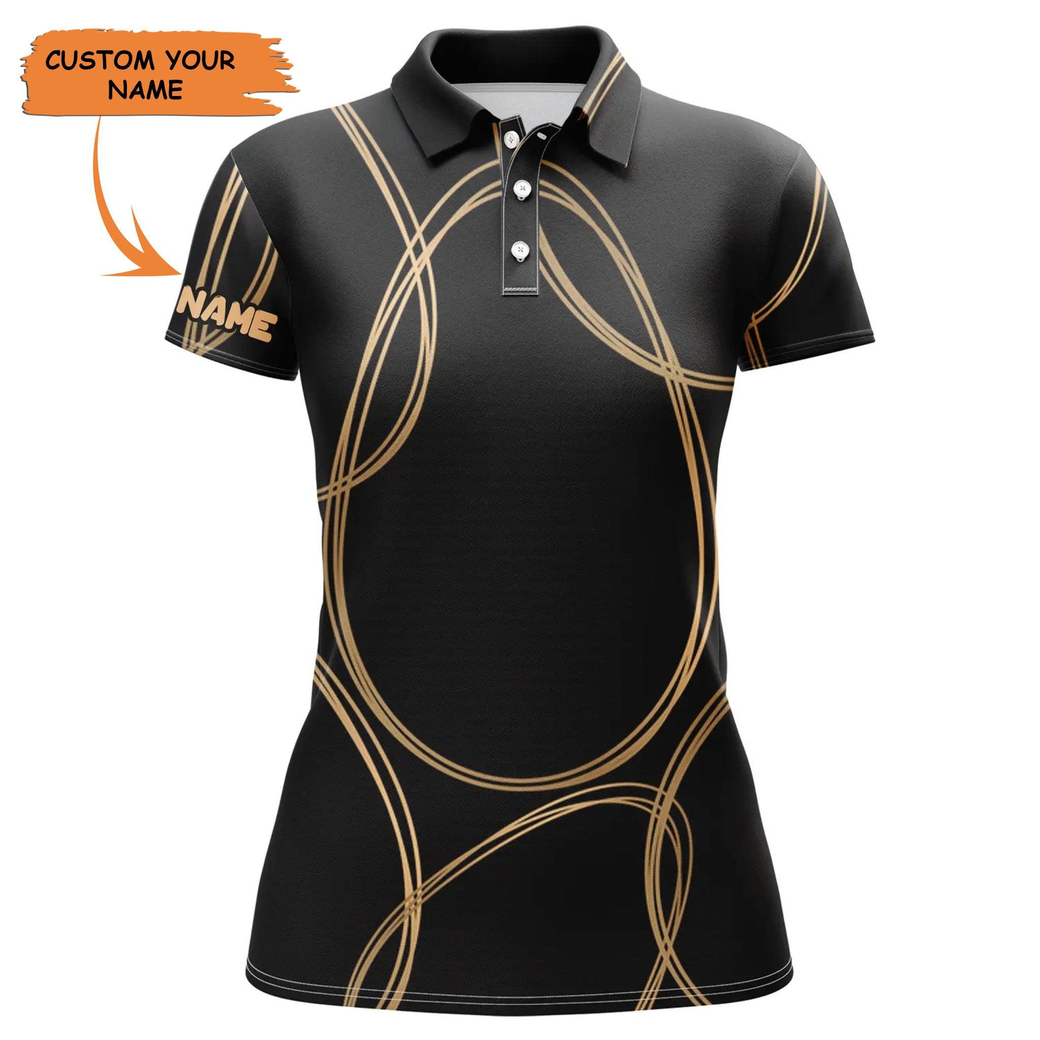 Customized Name Golf Women Polo Shirts, Personalized Black Gold Egg Pattern Shirts, Easter's Day Gifts - Perfect Gift For Ladies, Golfers, Golf Lovers