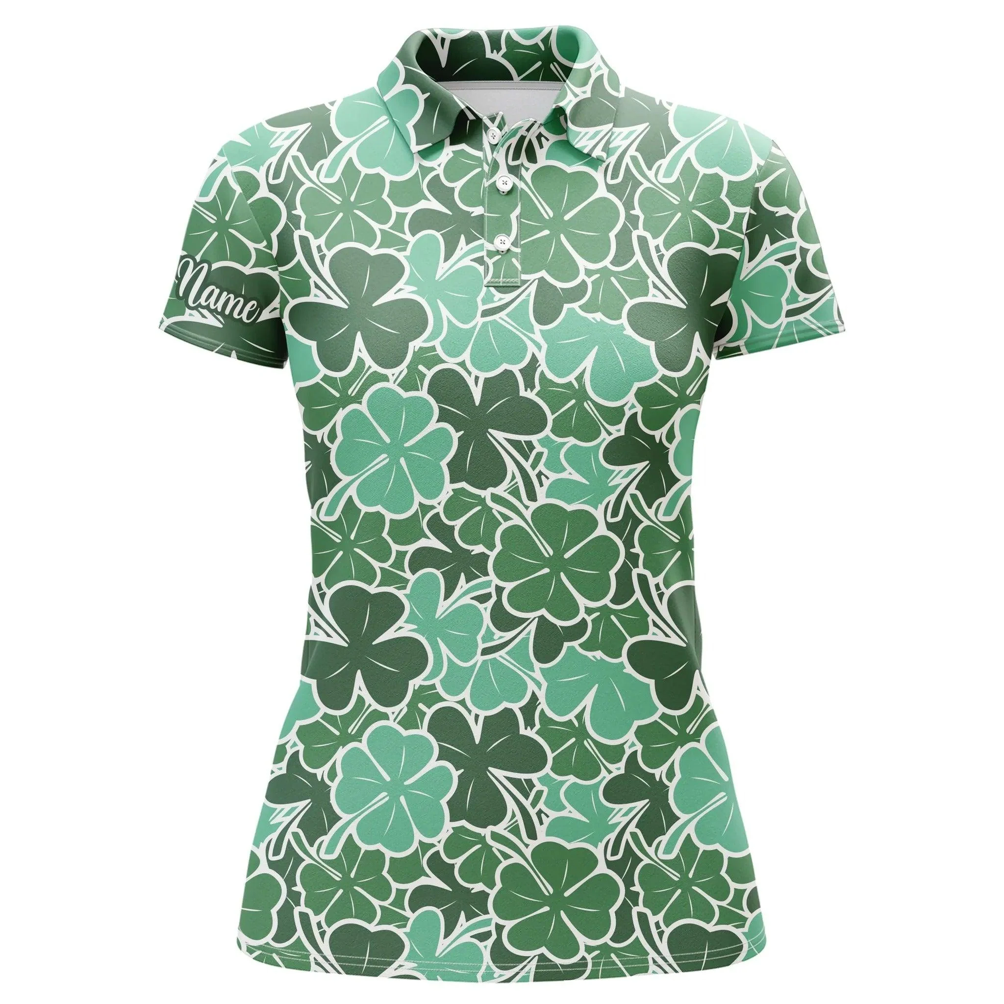 Customized Name Golf Women Polo Shirts, Personalized Clover Leaf Floral St. Patrick's Day Polo Shirts - Perfect Gift For Ladies, Golfers, Golf Lovers - Image 2