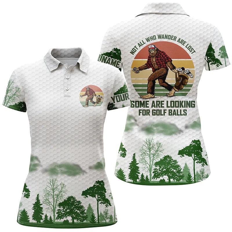 Customized Name Golf Women Polo Shirts, Personalized Funny Bigfoot Golf Not All Who Wander Are Lost - Perfect Gift For Ladies, Golfers, Golf Lovers - Image 2