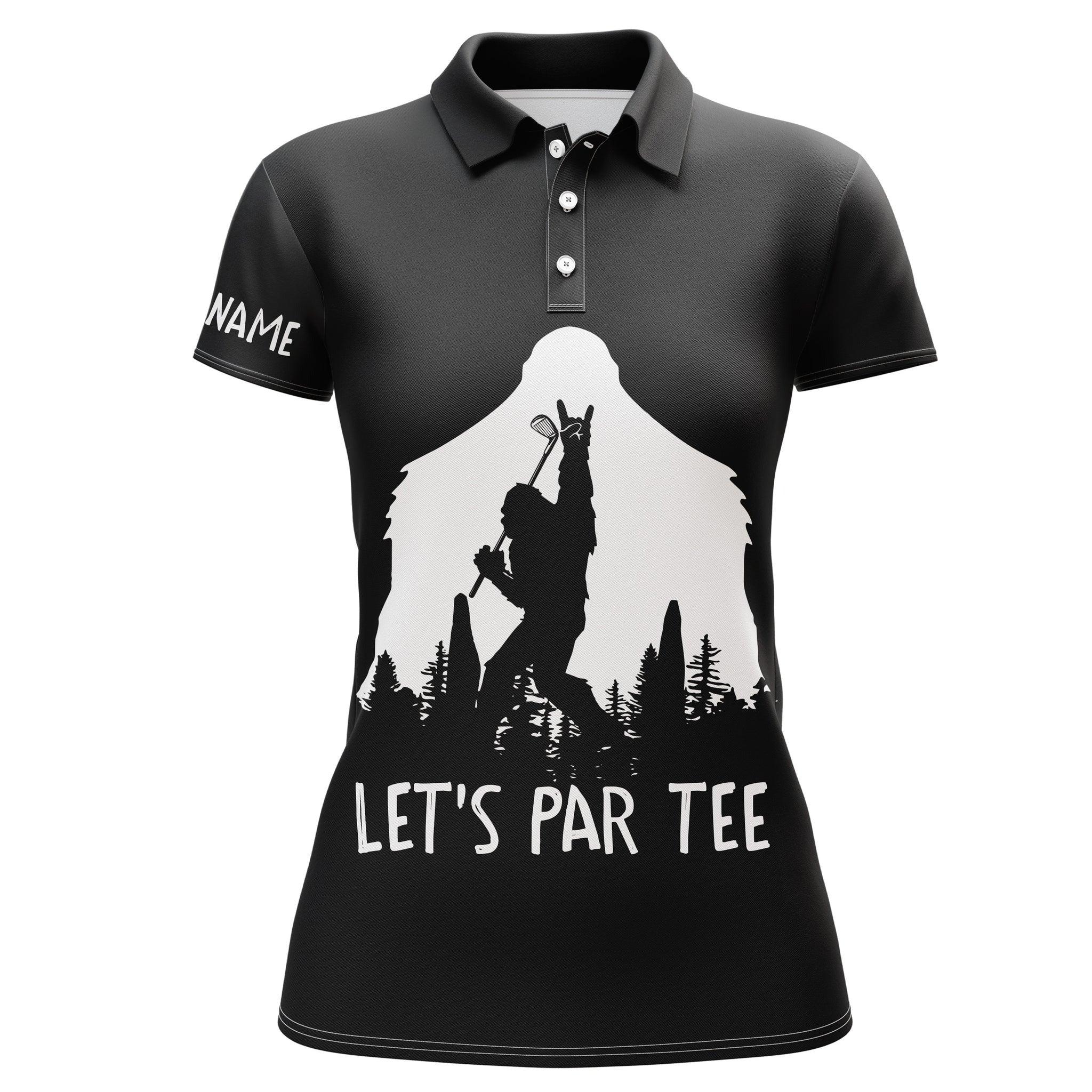Customized Name Golf Women Polo Shirts, Personalized Funny Bigfoot, Lets Par Tee Black Polo Shirts - Perfect Gift For Ladies, Golfers, Golf Lovers - Image 2