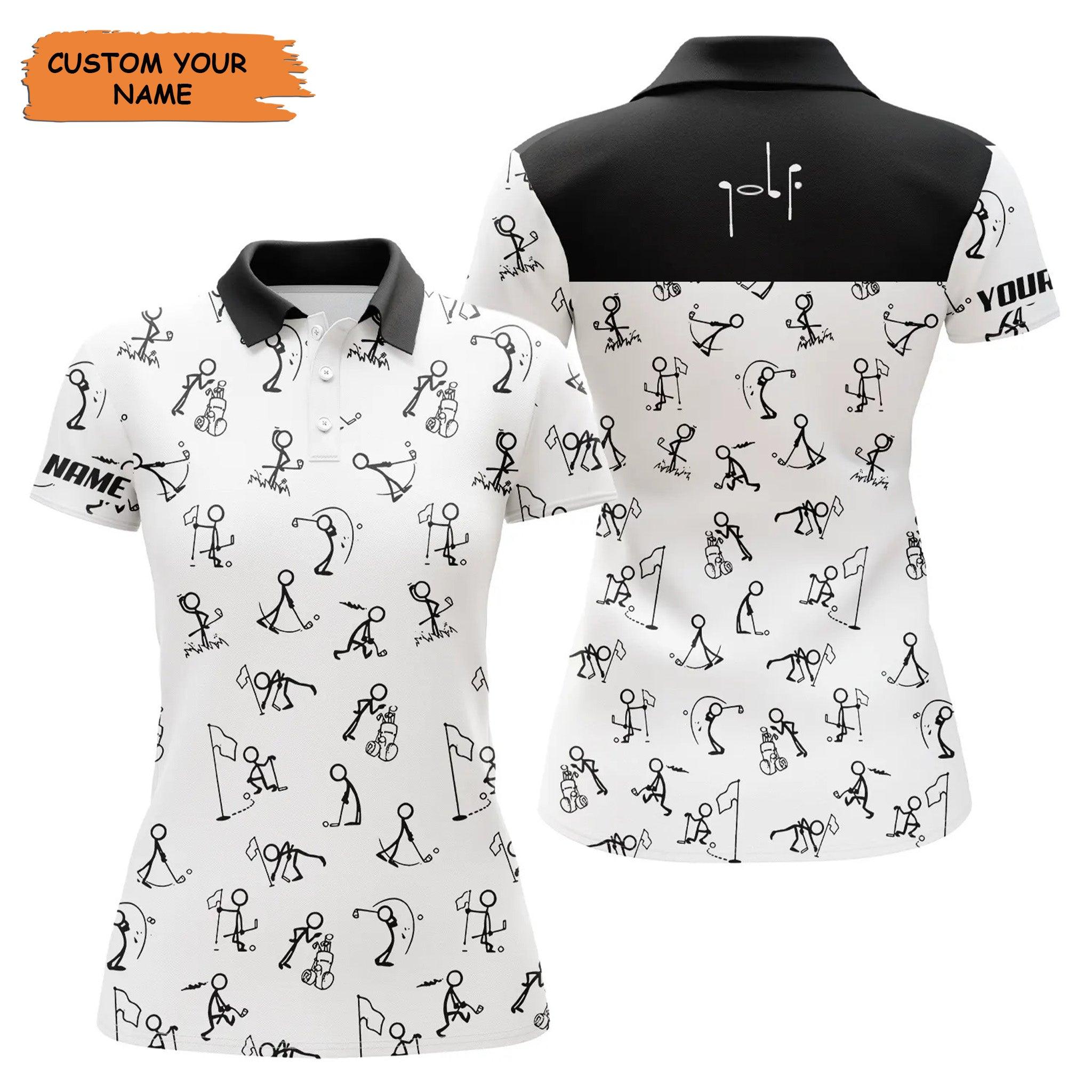 Customized Name Golf Women Polo Shirts, Personalized Funny Golf Pattern White Polo Shirts - Perfect Gift For Ladies, Golf Lovers, Golfers