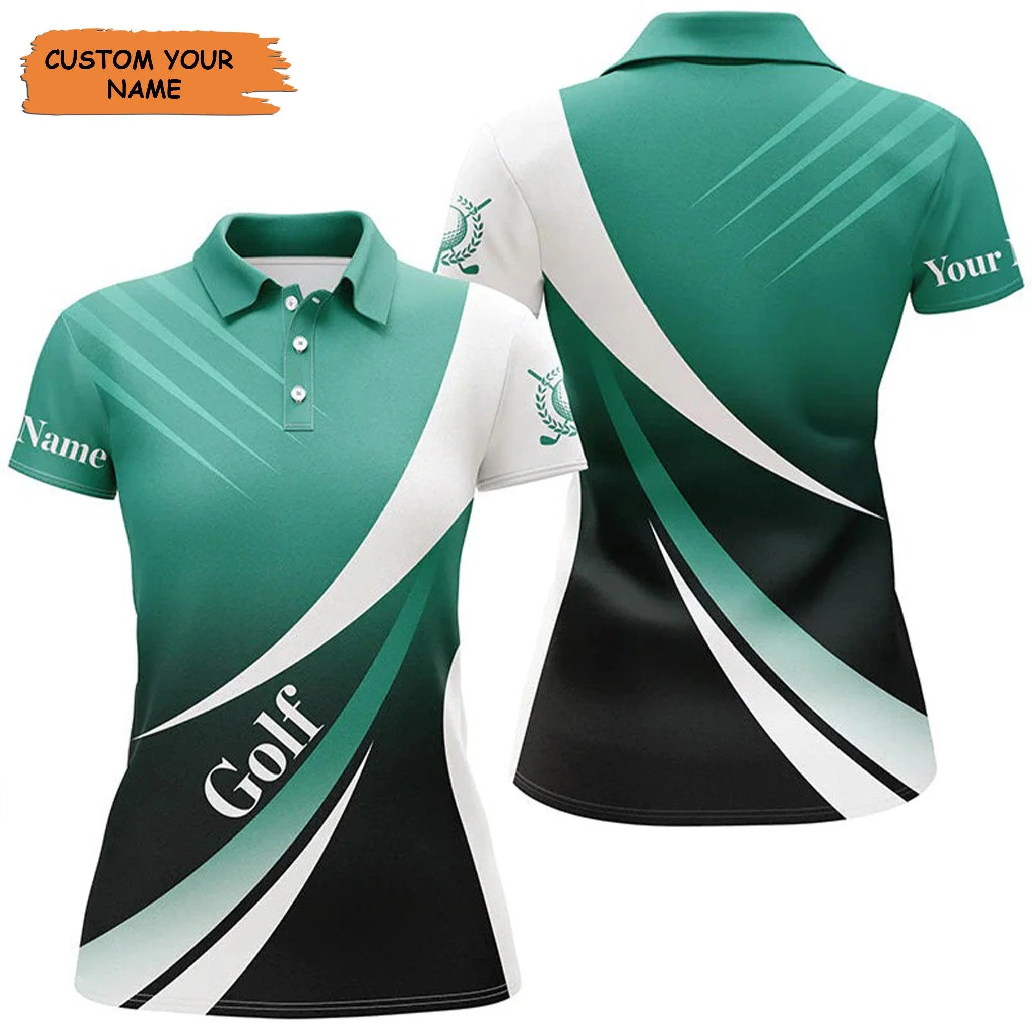Customized Name Golf Women Polo Shirts, Personalized Name  Green And White, Tournament Golf Tops For Ladies - Perfect Gift For Golfers, Golf Lovers