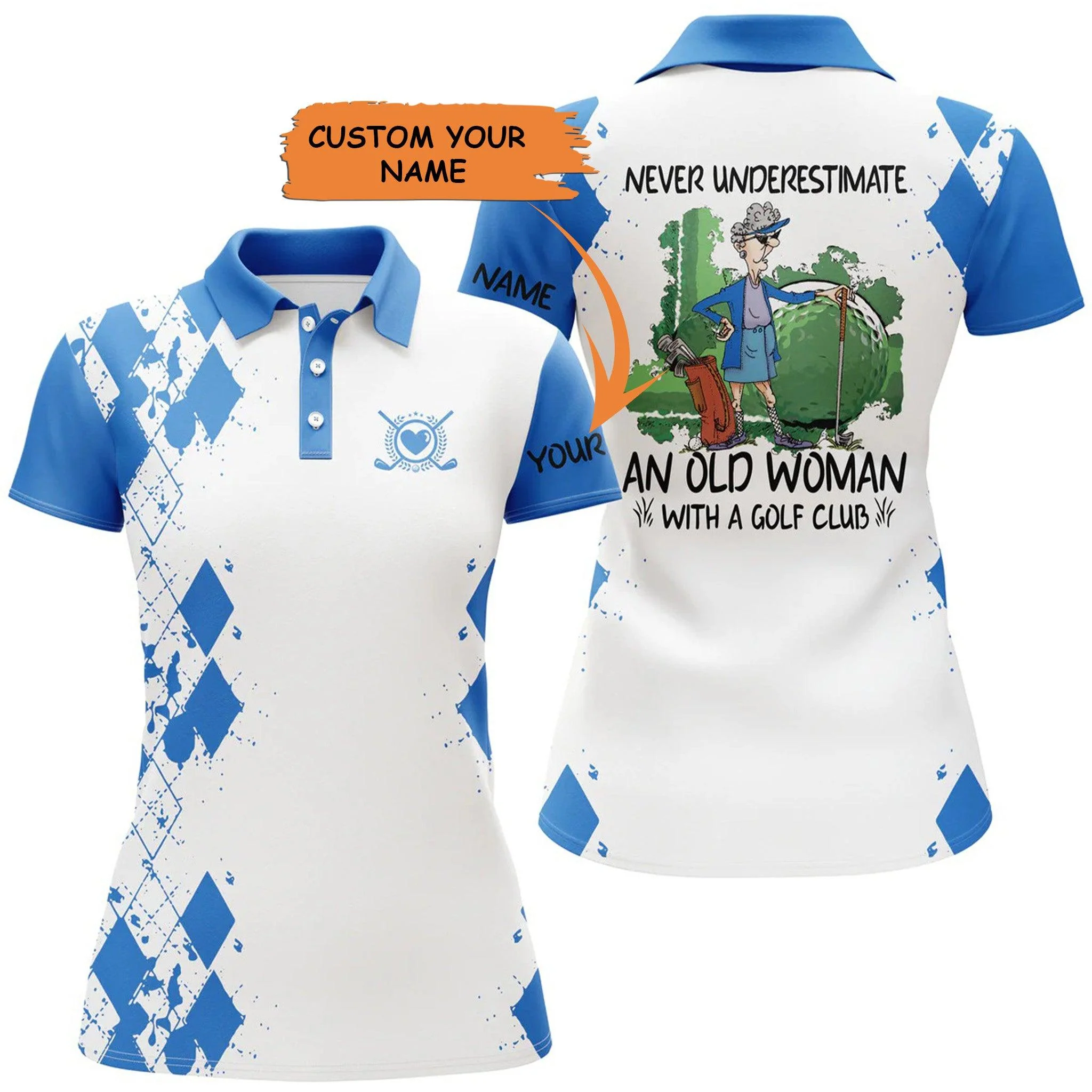 Customized Name Golf Women Polo Shirts, Personalized Name Multi-color Never Underestimate An Old Woman - Perfect Gift For Ladies, Golfers, Golf Lovers