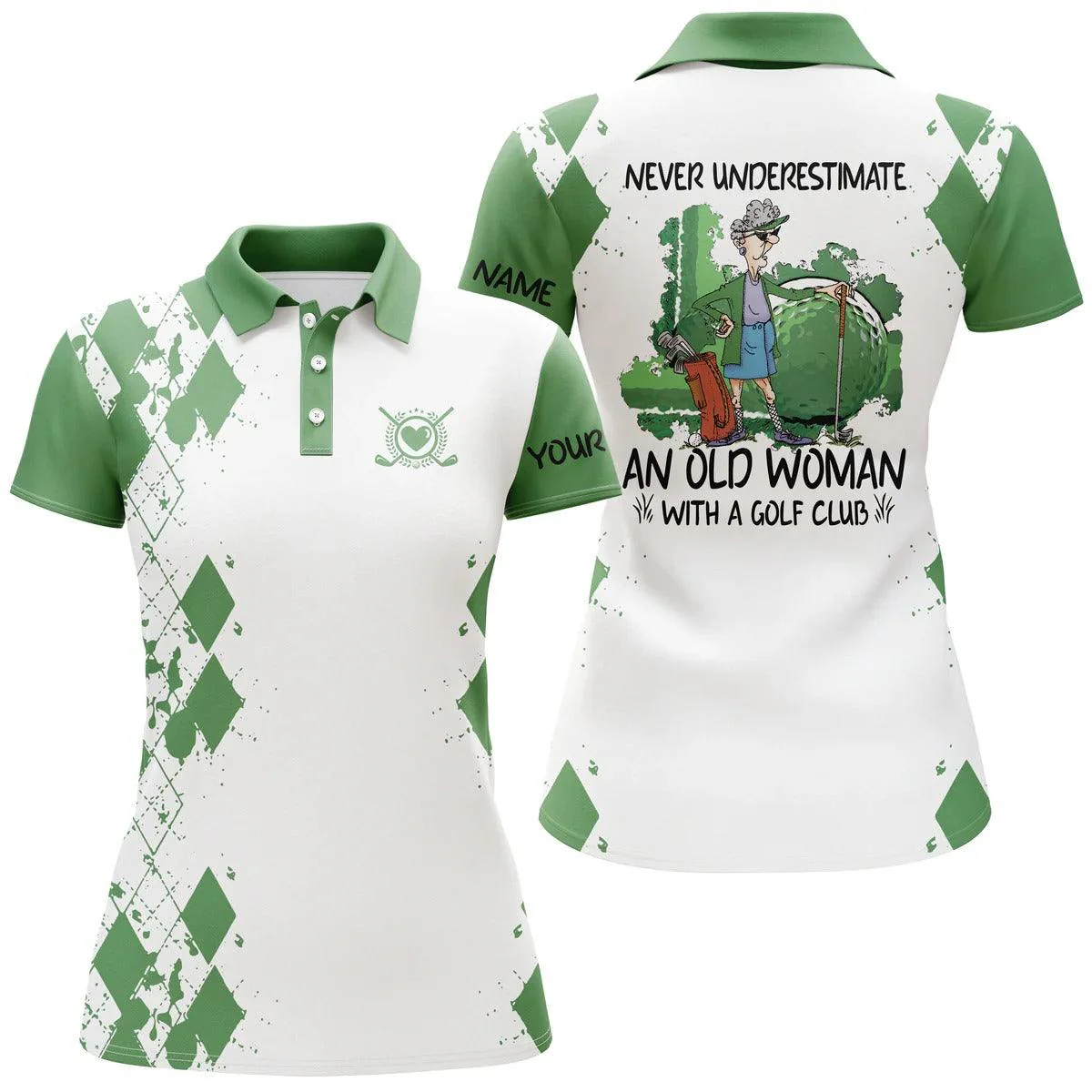 Customized Name Golf Women Polo Shirts, Personalized Name Multi-color Never Underestimate An Old Woman - Perfect Gift For Ladies, Golfers, Golf Lovers - Image 3