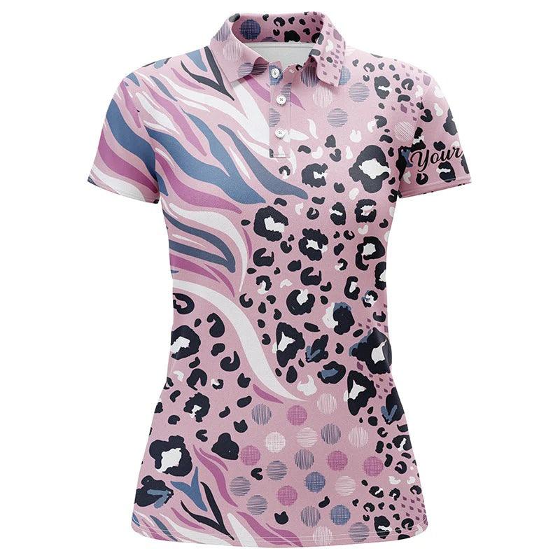 Customized Name Golf Women Polo Shirts, Personalized Pastel Purple Animal Leopard Skin Prints Shirts - Perfect Gift For Ladies, Golfers, Golf Lovers - Image 2