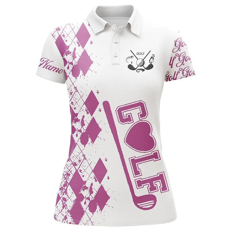 Customized Name Golf Women Polo Shirts, Personalized Pink Golf Clubs White Golf Polo Shirts - Perfect Gift For Ladies, Golfers, Golf Lovers - Image 2