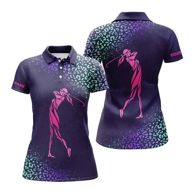 Customized Name Golf Women Polo Shirts, Personalized Purple Gradient Leopard Women Golf Clubs Polo Shirts - Perfect Gift For Golfers, Golf Lovers - Image 2