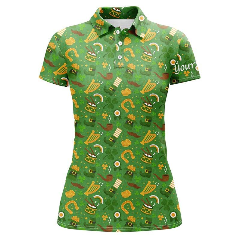 Customized Name Golf Women Polo Shirts, Personalized Saint Patrick's Day Green Pattern Polo Shirts - Perfect Gift For Ladies, Golf Lovers, Golfers - Image 2