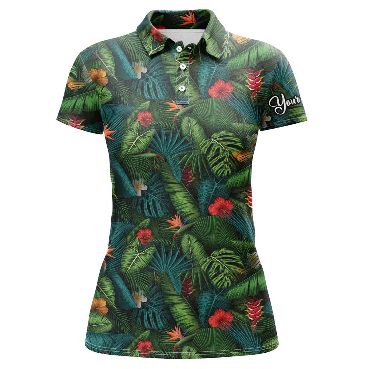 Customized Name Golf Women Polo Shirts, Personalized Tropical Summer Leaves Background Golf Polo Shirts - Perfect Gift For Golfers, Golf Lovers - Image 2