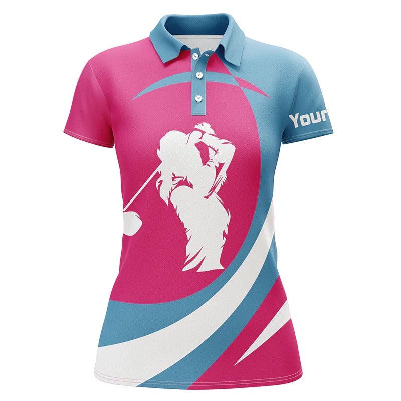 Customized Name Golf Women Polo Shirts, Pink And Blue Women Golf Polos Shirt Personalized Golfers Gift - Perfect Gift For Ladies, Golfers, Golf Lovers - Image 2