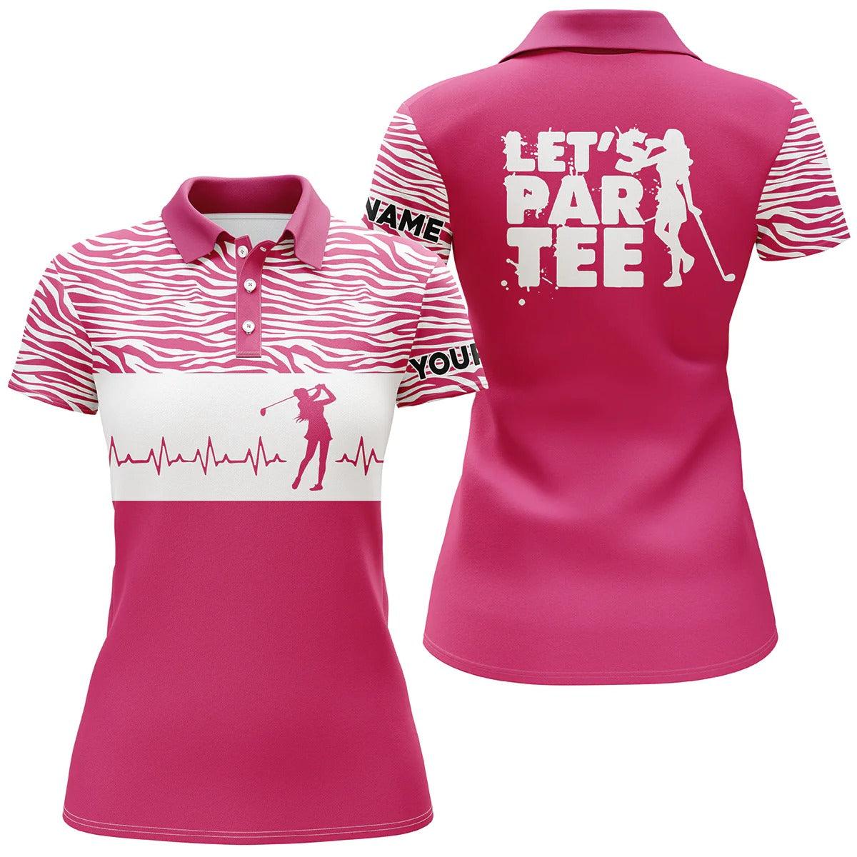 Customized Name Golf Women Polo Shirts, Pink Heartbeat Personalized Let's Par Tee Golf Polo Shirts - Perfect Gift For Ladies, Golfers, Golf Lovers - Image 2