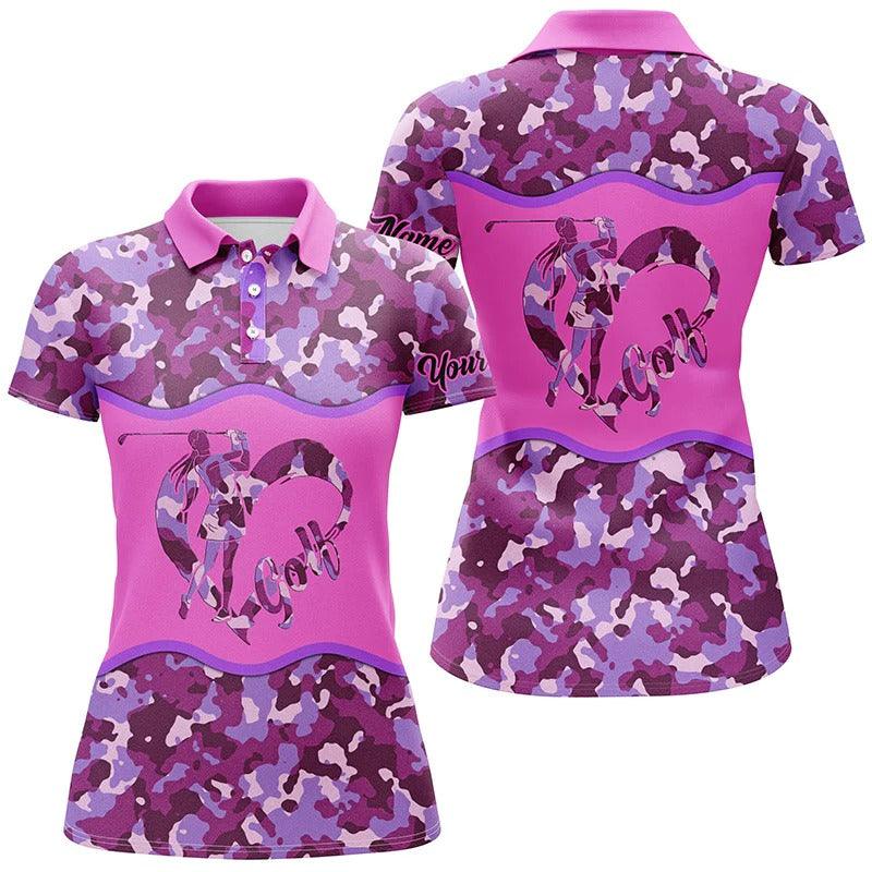 Customized Name Golf Women Polo Shirts, Pink Purple Camo Personalized Unique Golfers Gifts - Perfect Gift For Ladies, Golfers, Golf Lovers - Image 2