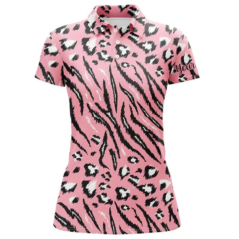 Customized Name Golf Women Polo Shirts, Pink Tiger Leopard Texture Personalized Unique Golfers Gifts - Perfect Gift For Ladies, Golfers, Golf Lovers - Image 2