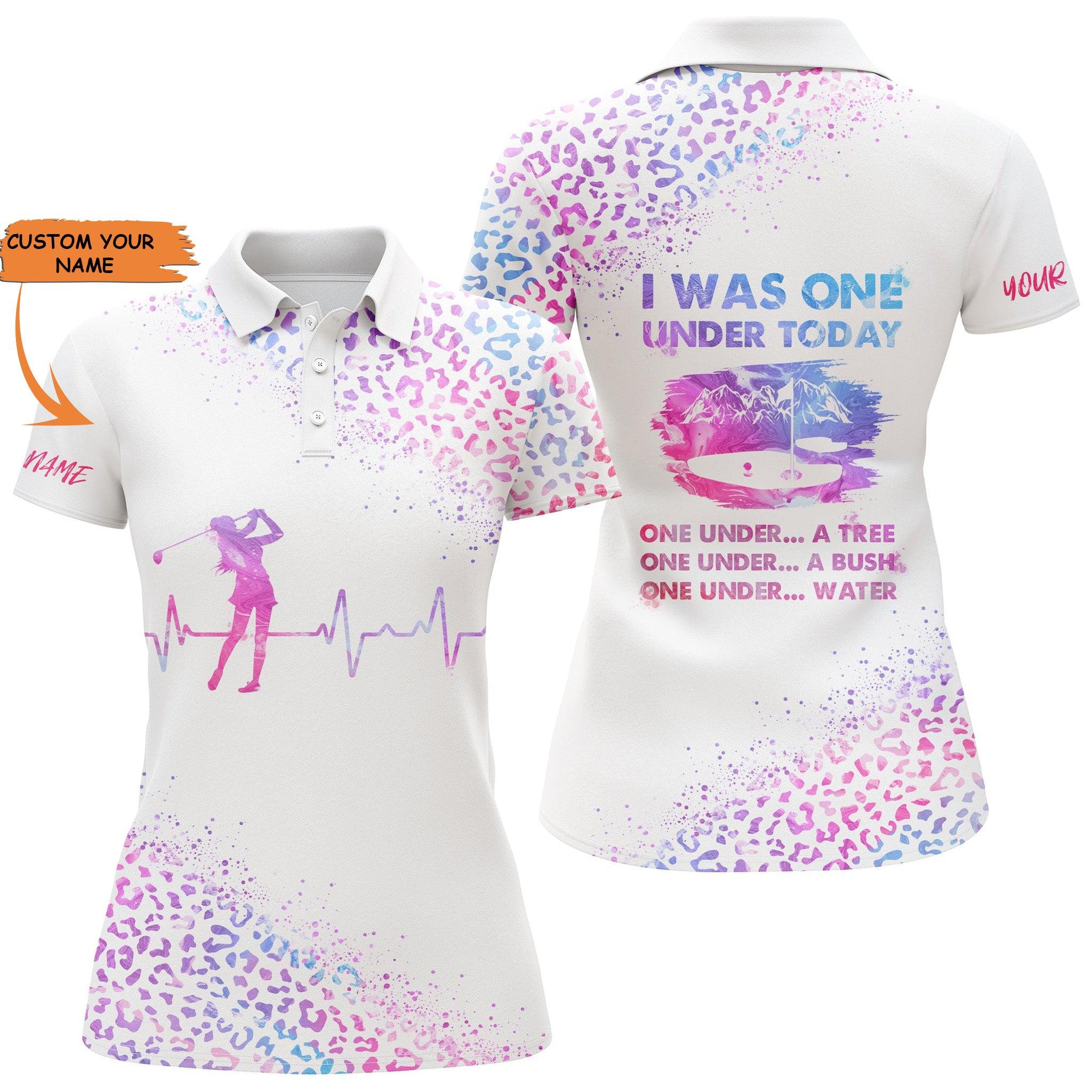 Customized Name Golf Women Polo Shirts, Pink Watercolor Leopard Personalized I Was One Under Today Polo Shirts - Perfect Gift For Golf Lovers, Golfers
