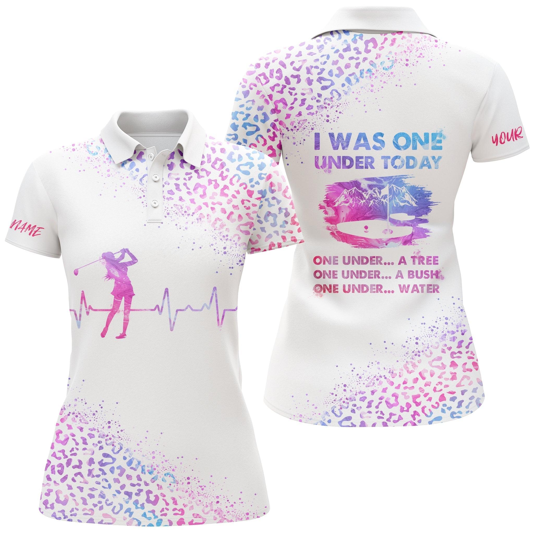 Customized Name Golf Women Polo Shirts, Pink Watercolor Leopard Personalized I Was One Under Today Polo Shirts - Perfect Gift For Golf Lovers, Golfers - Image 2