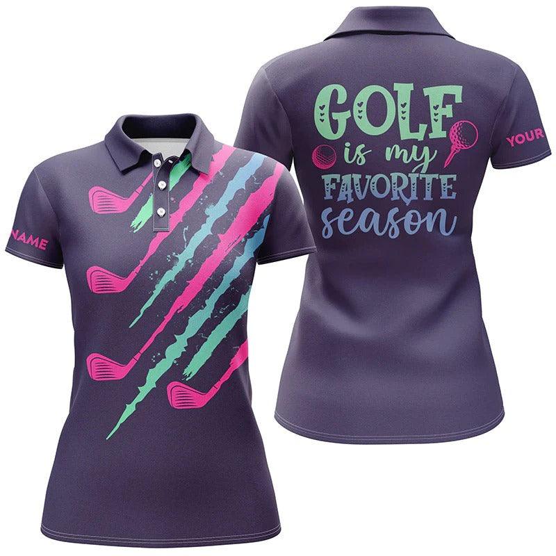 Customized Name Golf Women Polo Shirts, Purple Gradient Personalized Golf Is My Favorite Season - Perfect Gift For Ladies, Golfers, Golf Lovers - Image 2