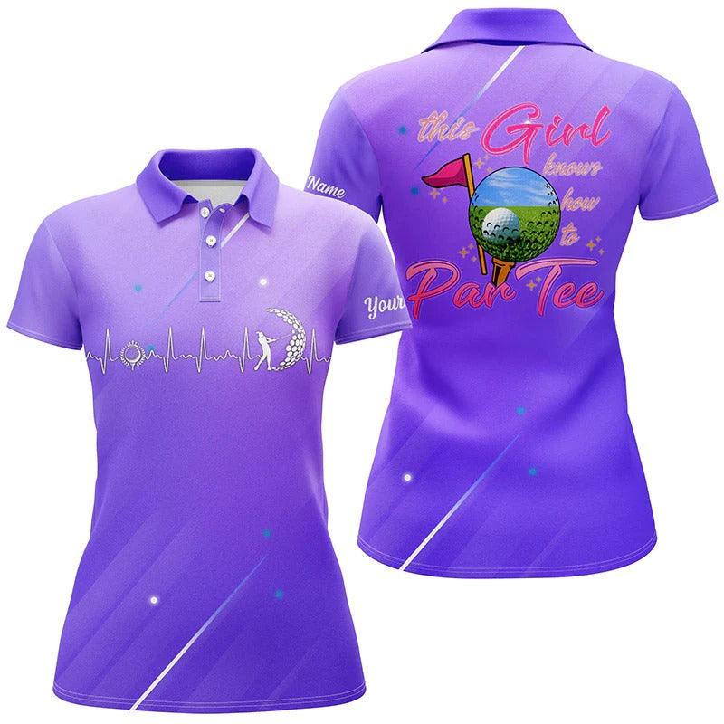 Customized Name Golf Women Polo Shirts, Purple Gradient Personalized This Girl Knows How To Par Tee - Perfect Gift For Ladies, Golfers, Golf Lovers - Image 2
