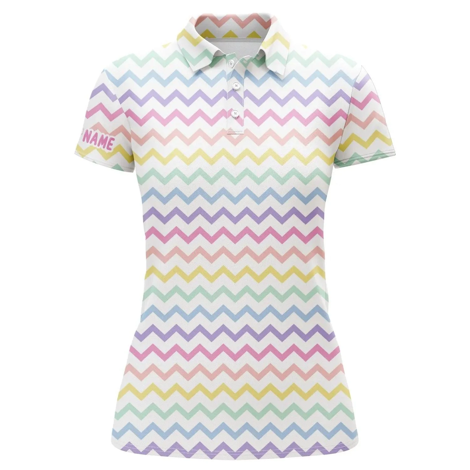Customized Name Golf Women Polo Shirts, Rainbow Colors Pattern Personalized Unique Golfers Gift - Perfect Gift For Ladies, Golfers, Golf Lovers - Image 2