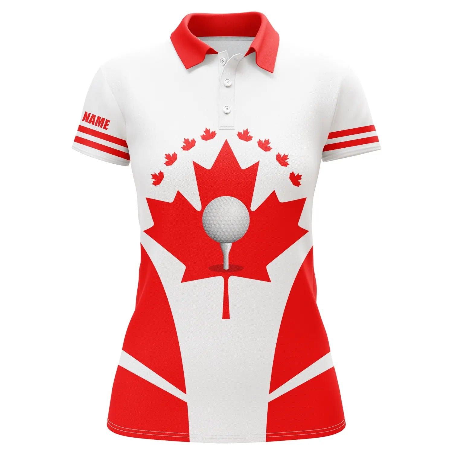 Customized Name Golf Women Polo Shirts, Red White Shirt Personalized Canadian Flag Patriotic Golf Balls - Perfect Gift For Ladies, Golfers, Golf Lovers - Image 2