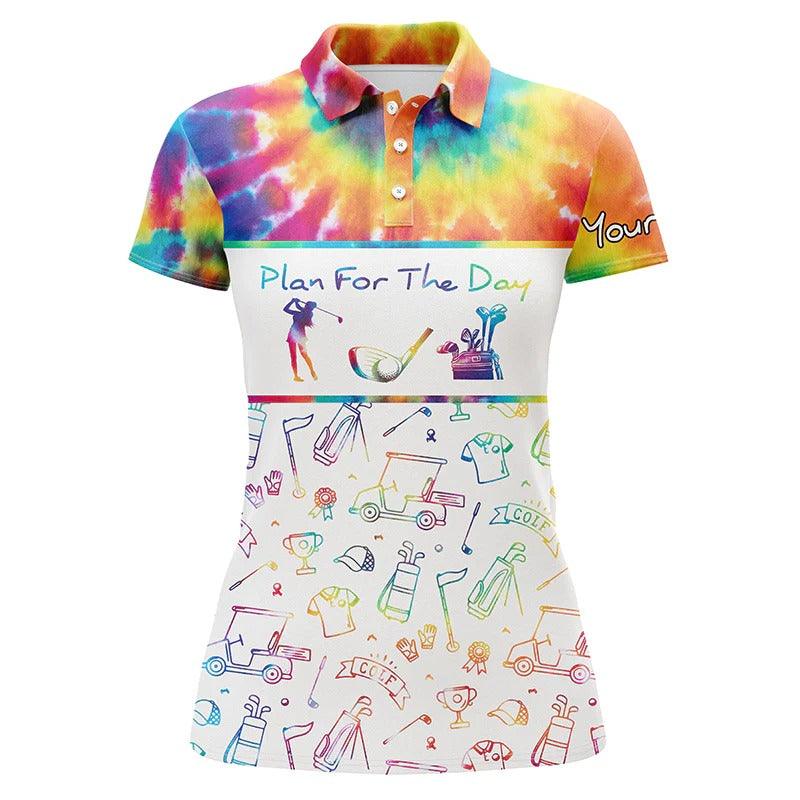 Customized Name Golf Women Polo Shirts, Tie Dye Pattern Personalized Plan For The Day Golf Icons - Perfect Gift For Golfers, Golf Lovers - Image 2