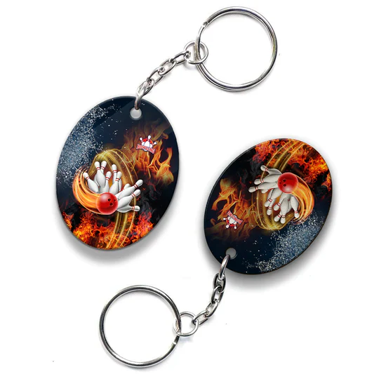 Customized Name Red Bowl And Pins In Water And Fire Acrylic Keychain - Christmas Gift For Bowling Lovers, Bowling Players, Family, Friends - Image 6