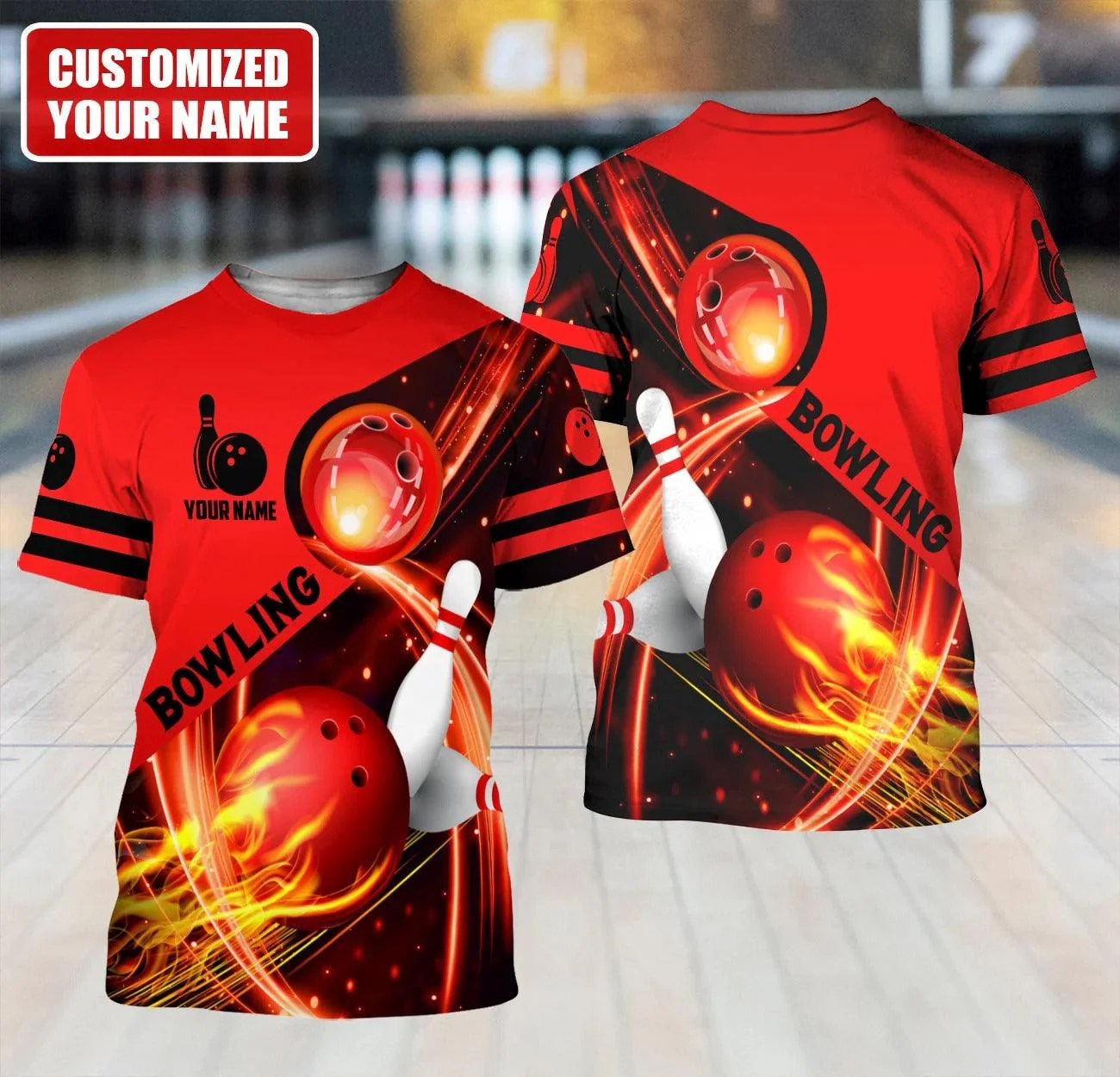 Customized Name Red Bowling T Shirt, Personalized T Shirt For Men And Women - Perfect Gift For Bowling Lovers, Bowling Team - Image 2