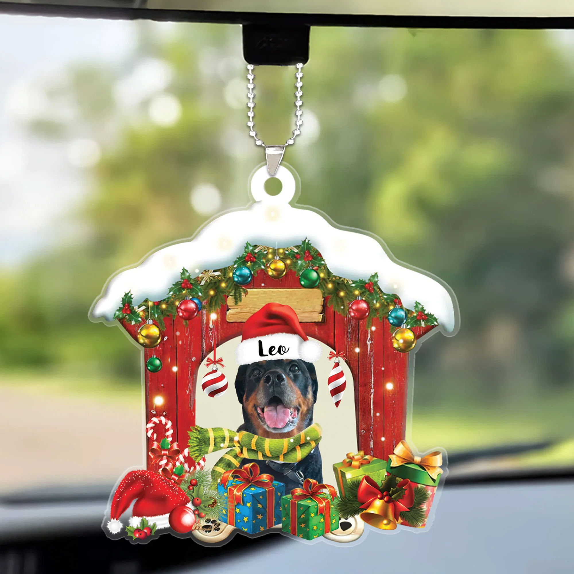 Customized Name Rottweiler In Red Wood House Christmas Car Ornament Gift For Dog Lovers, Dog Mom - Image 2
