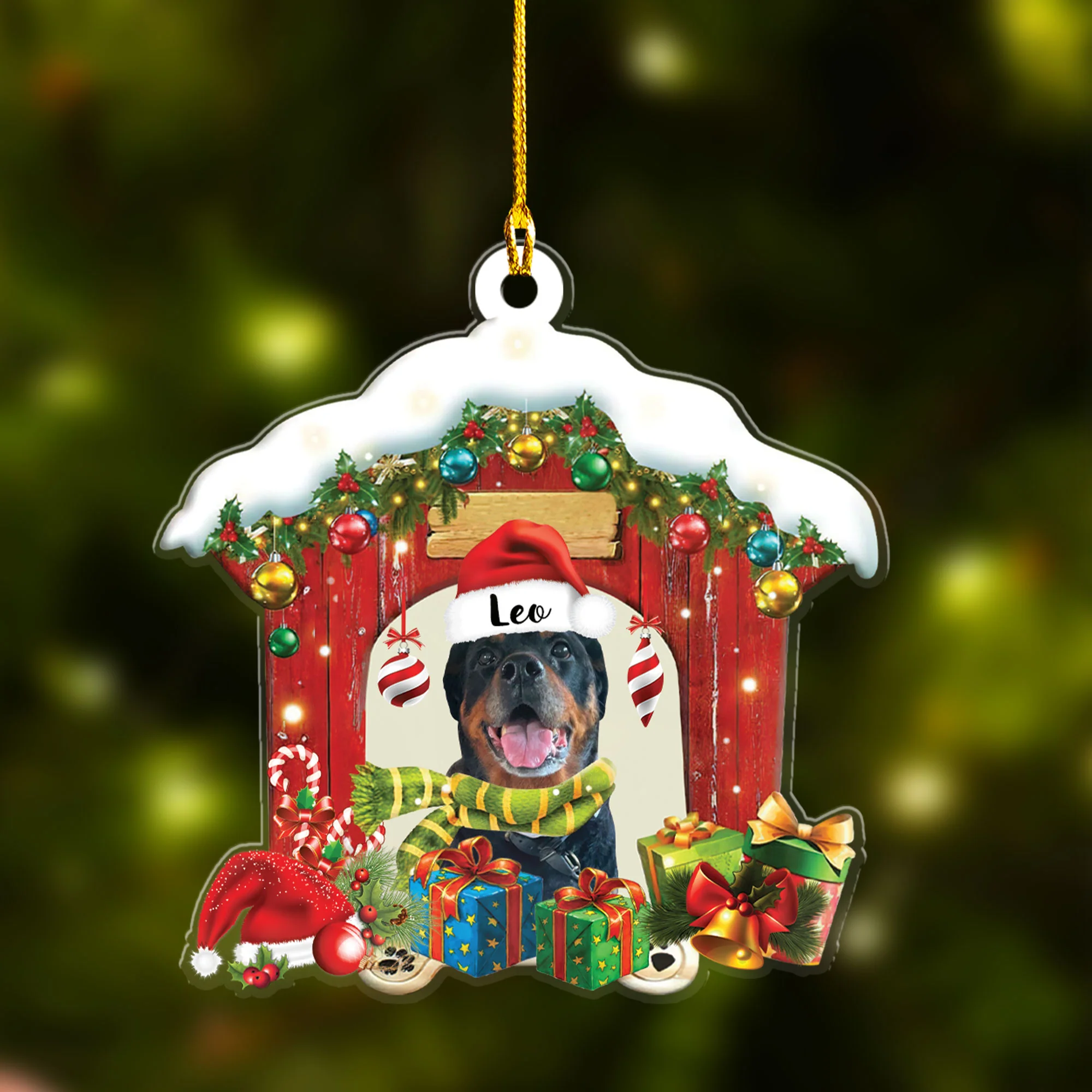 Customized Name Rottweiler In Red Wood House Christmas Acrylic Keychain Gift For Dog Lovers, Dog Mom - Image 3