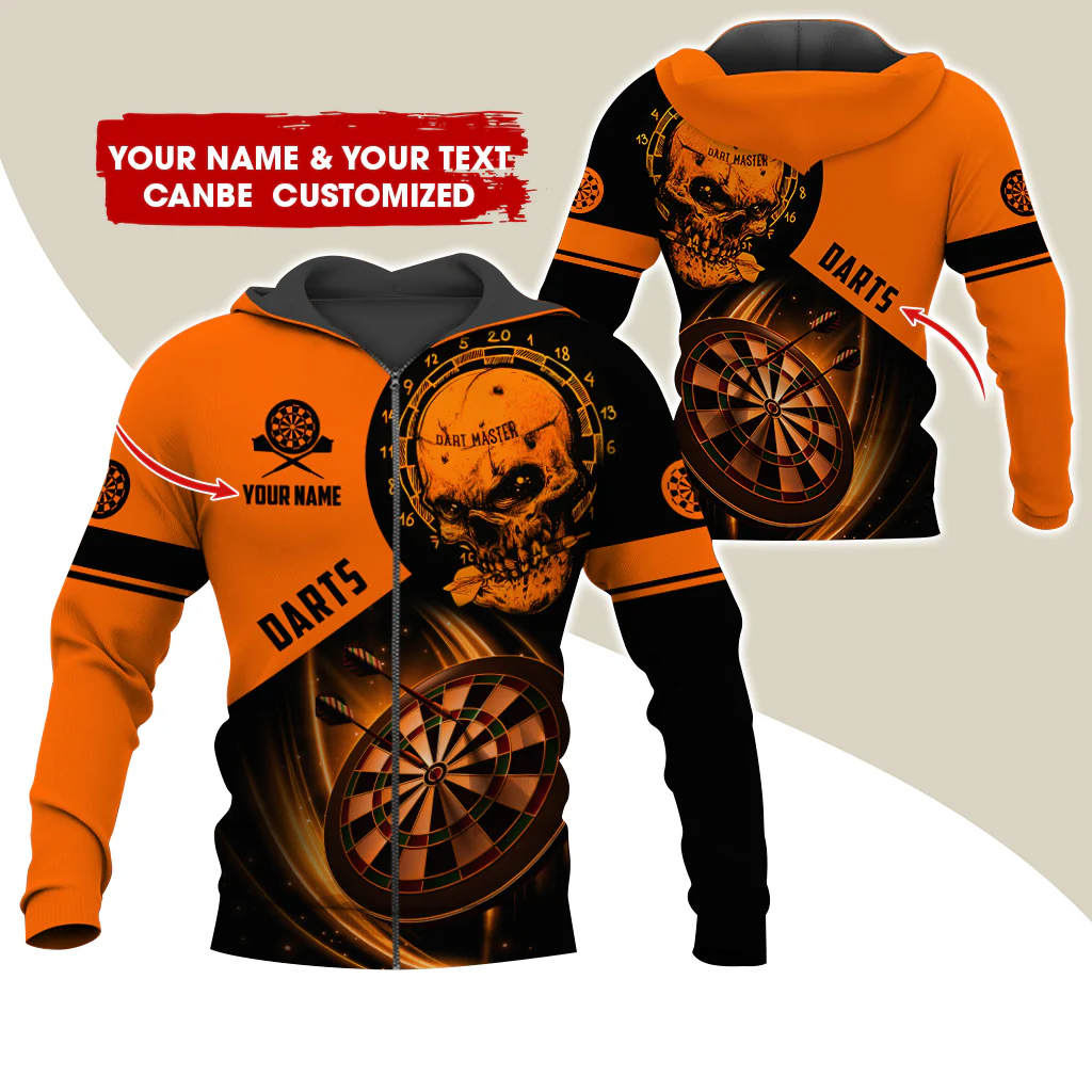 Customized Name Skull Darts Premium Zip Hoodie , Personalized Name Darts Master Zip Hoodie For Men & Women - Gift For Darts Lovers, Darts Players - Image 4