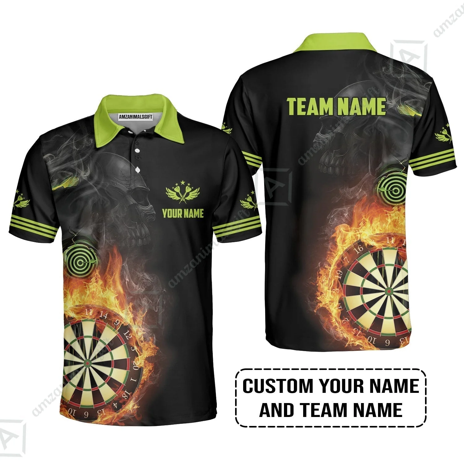 Customized Name & Team Darts Hawaiian Shirt, Skull Darts Flame Personalized Darts Hawaiian Shirt - Image 7