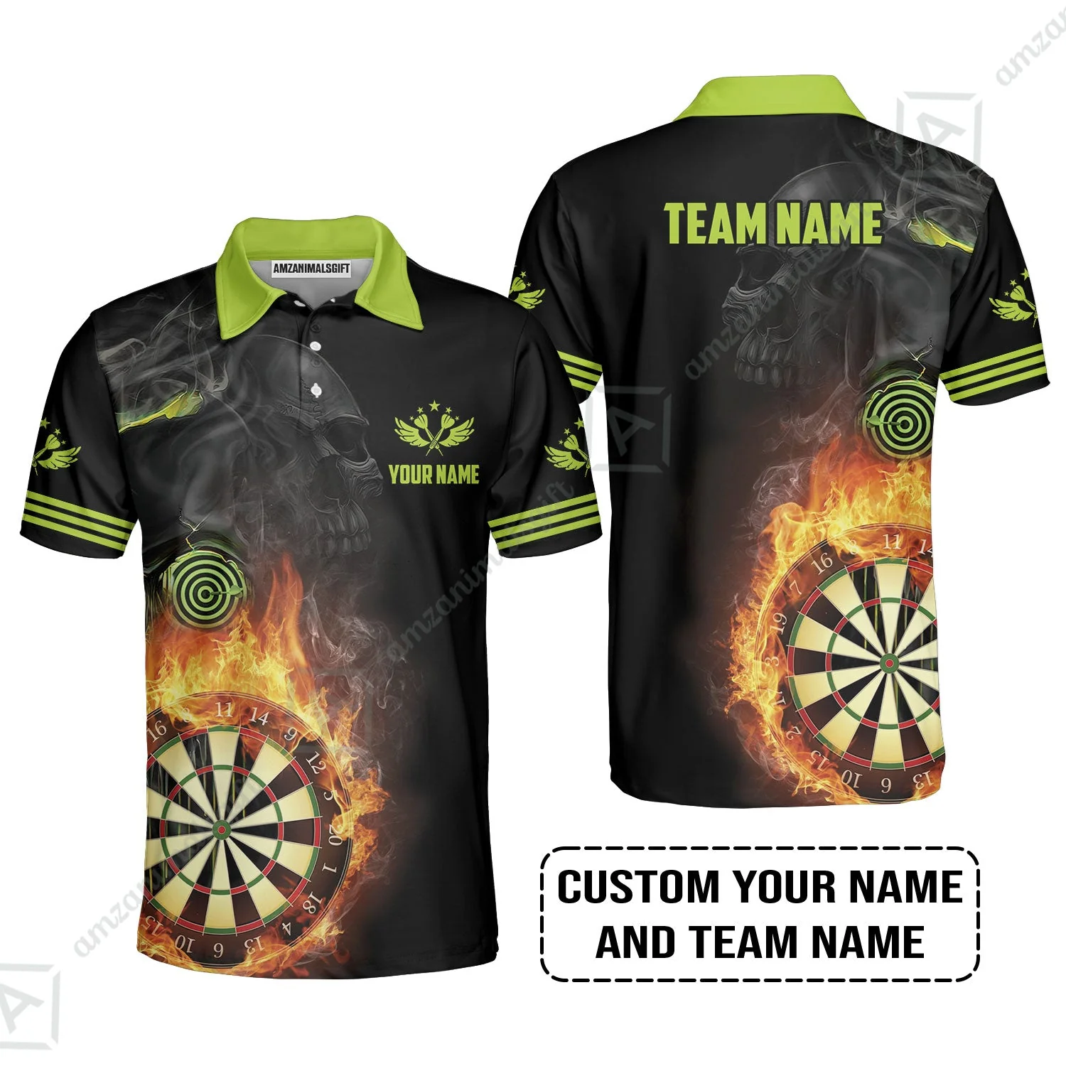 Customized Name & Team Darts Long Polo Shirt, Skull Darts Flame Personalized Darts Long Polo Shirt - Image 3