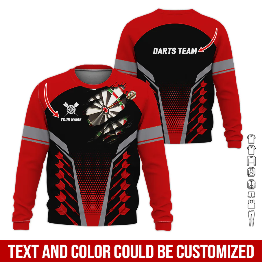 Customized Name & Team Darts Long Sleeved Shirt, Personalized Name Darts Team Uniforms Shirts For Men & Women - Gift For Darts Lovers, Darts Players - Image 2