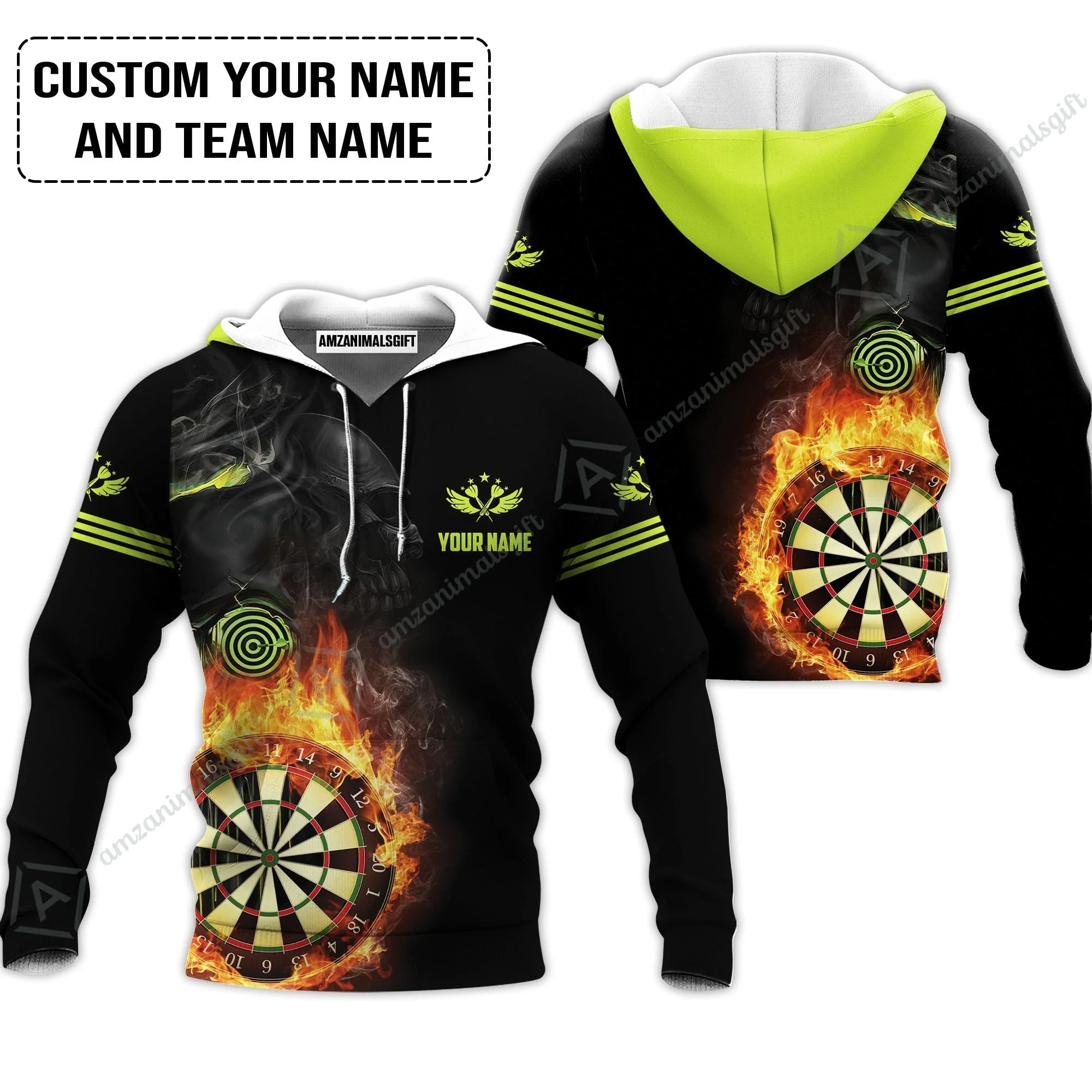 Customized Name & Team Darts Sweatshirt, Skull Darts Flame Personalized Darts Sweatshirt - Image 3