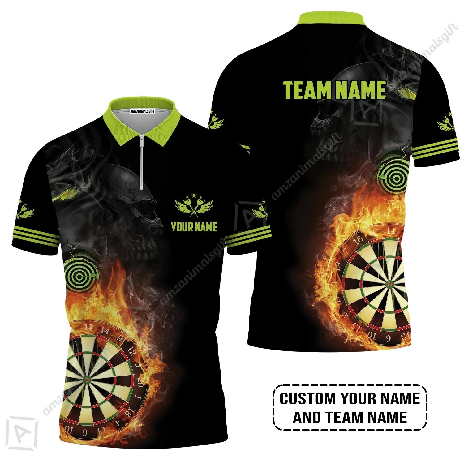Customized Name & Team Darts Sweatshirt, Skull Darts Flame Personalized Darts Sweatshirt - Image 4