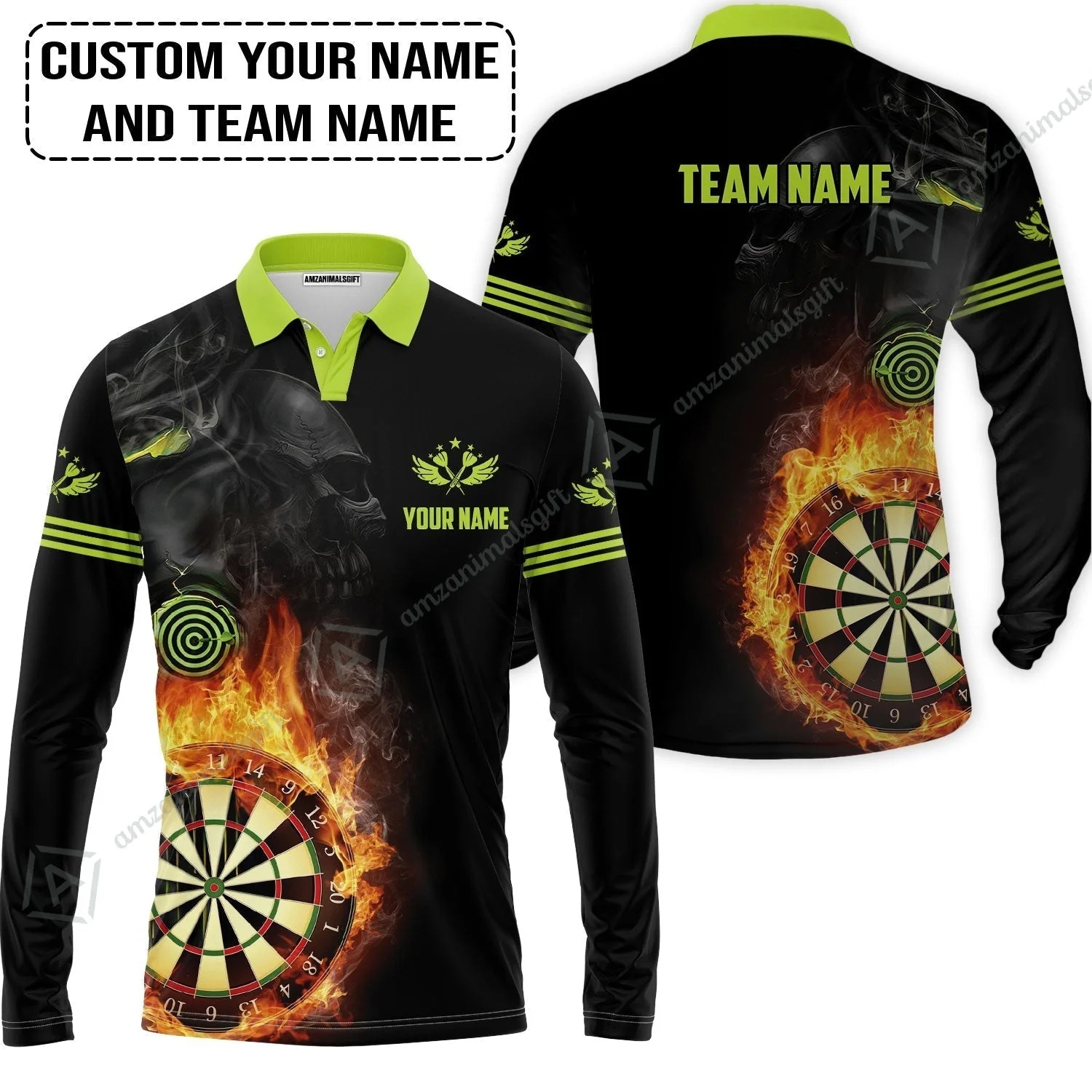 Customized Name & Team Darts Sweatshirt, Skull Darts Flame Personalized Darts Sweatshirt - Image 5