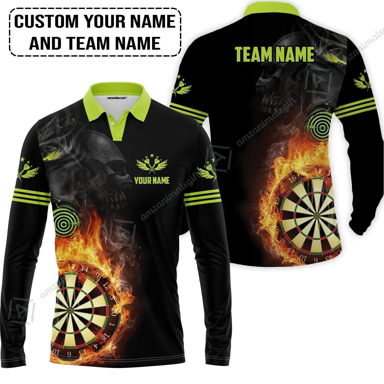 Customized Name & Team Darts Sweatshirt, Skull Darts Flame Personalized Darts Sweatshirt - Image 5