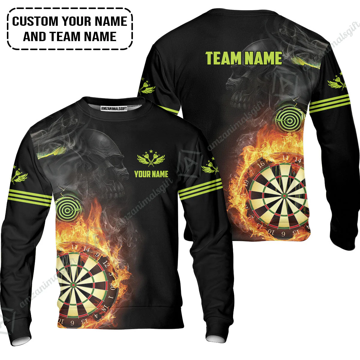 Customized Name & Team Darts T-Shirt, Skull Darts Flame Personalized Darts T-Shirt - Image 4