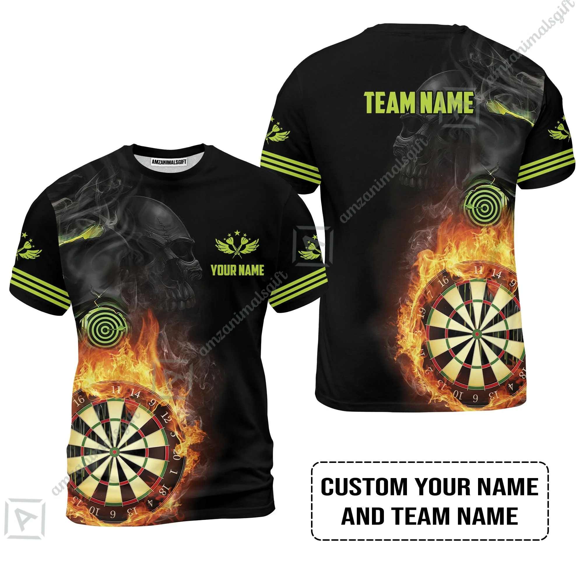 Customized Name & Team Darts Zip Polo Shirt, Skull Darts Flame Personalized Darts Zip Polo Shirt - Image 8