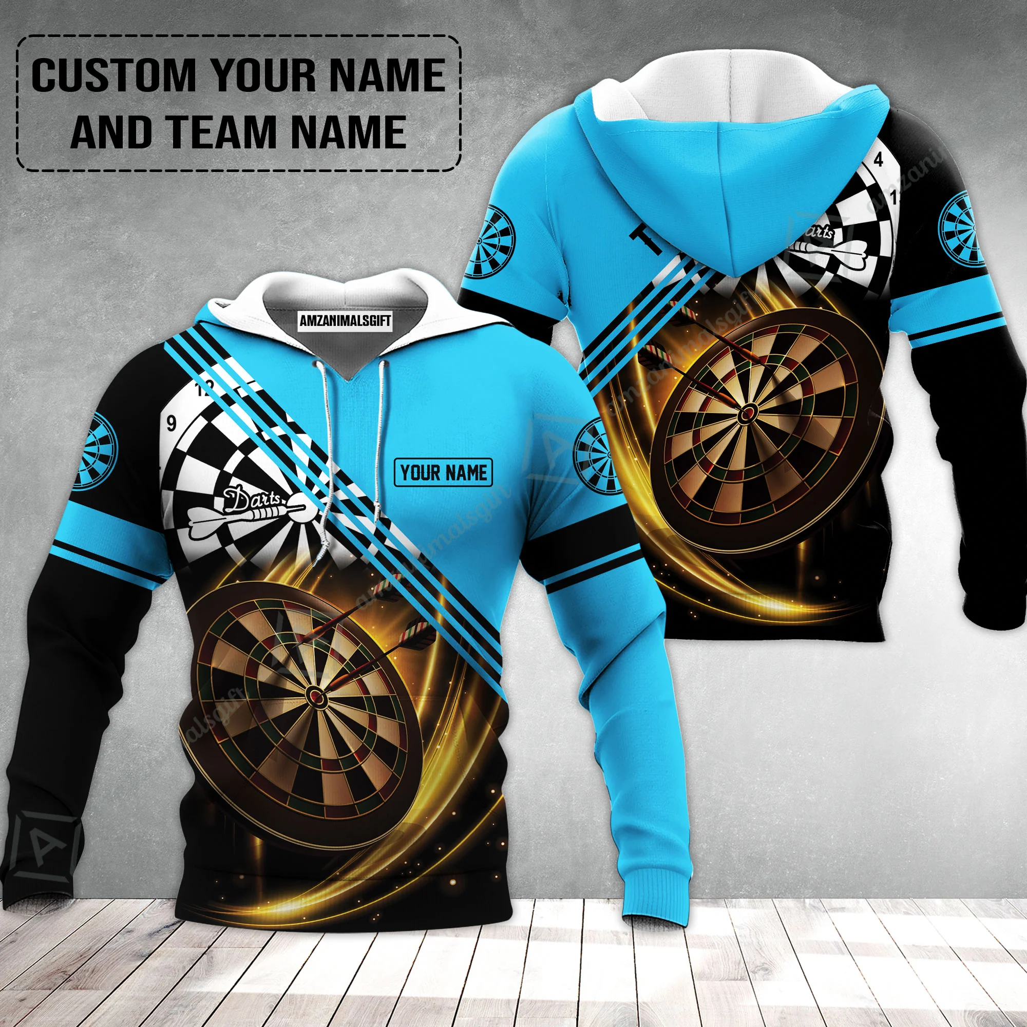 Customized Name & Team Name Darts Hoodie, I Love Darts Personalized Blue Darts Hoodie - Image 2