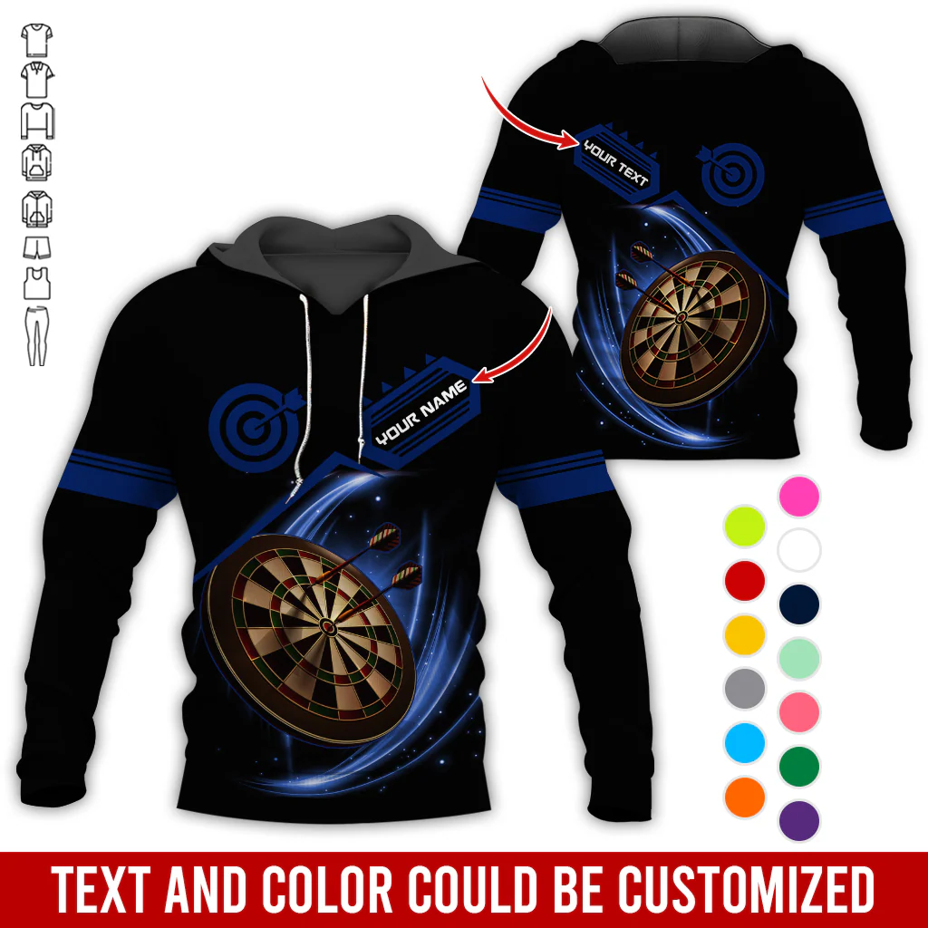 Customized Name & Team Name Darts Premium Hoodie, Darts Pattern Shining Black Hoodie, Perfect Gift For Darts Lovers, Friend, Family - Image 8