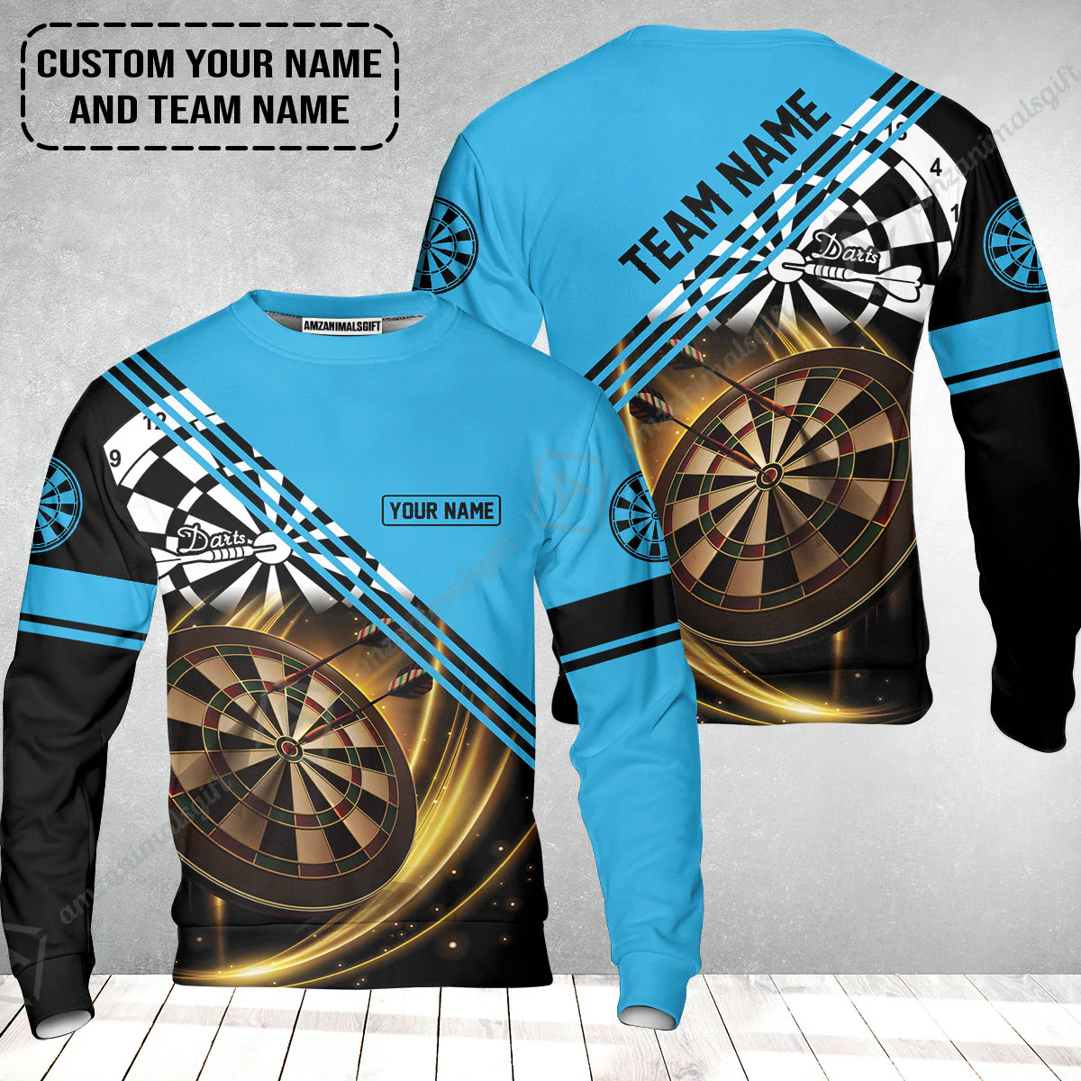 Customized Name & Team Name Darts Sweatshirt, I Love Darts Personalized Blue Darts Sweatshirt - Image 2