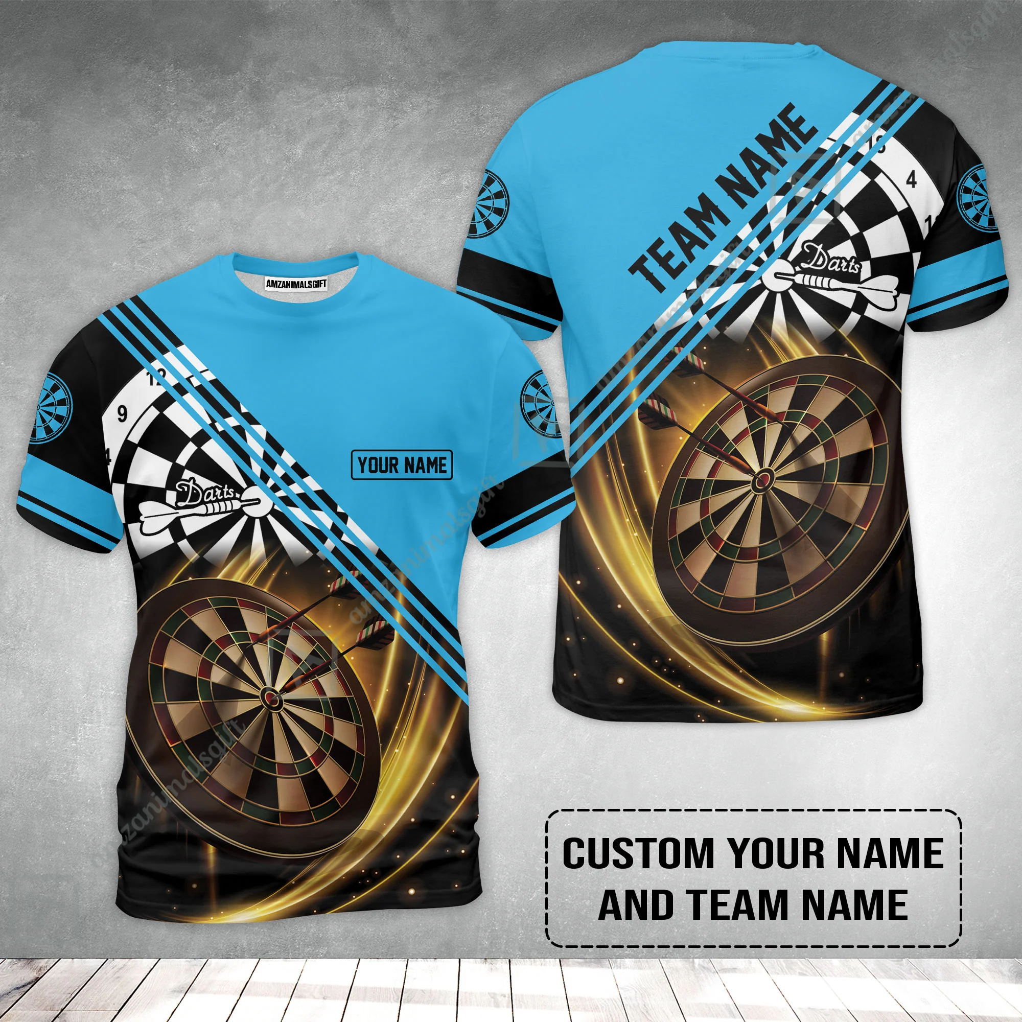 Customized Name & Team Name Darts T-Shirt, I Love Darts Personalized Blue Darts T-Shirt - Image 2