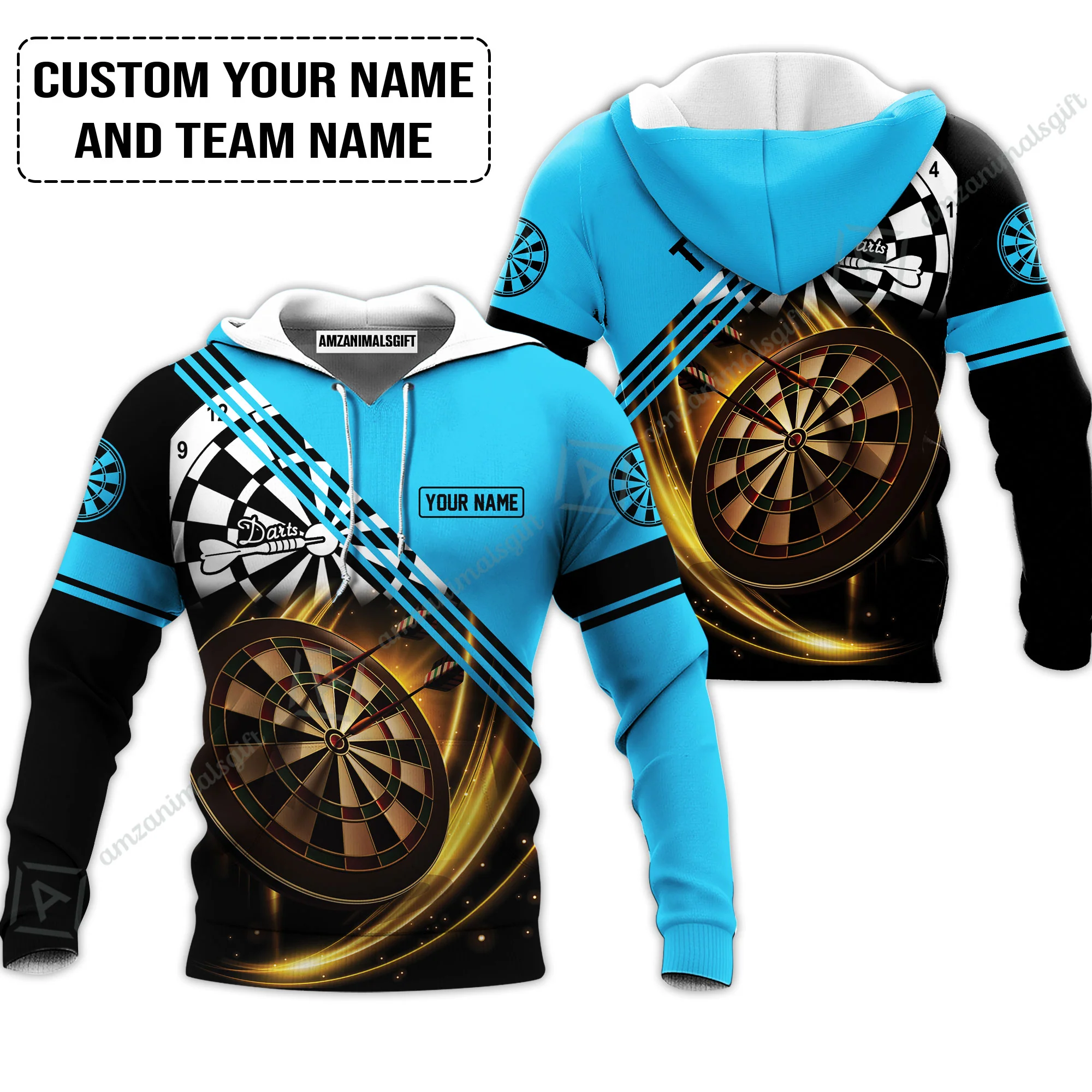 Customized Name & Team Name Darts Sweatshirt, I Love Darts Personalized Blue Darts Sweatshirt - Image 3