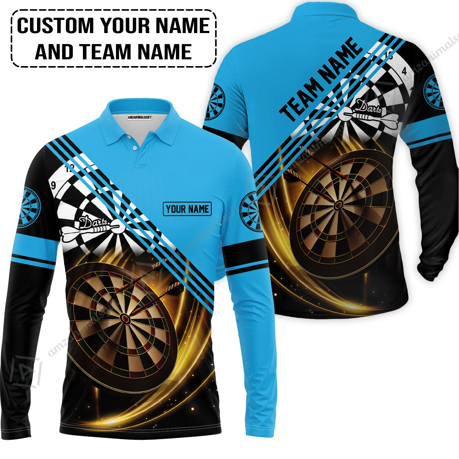 Customized Name & Team Name Darts Sweatshirt, I Love Darts Personalized Blue Darts Sweatshirt - Image 5