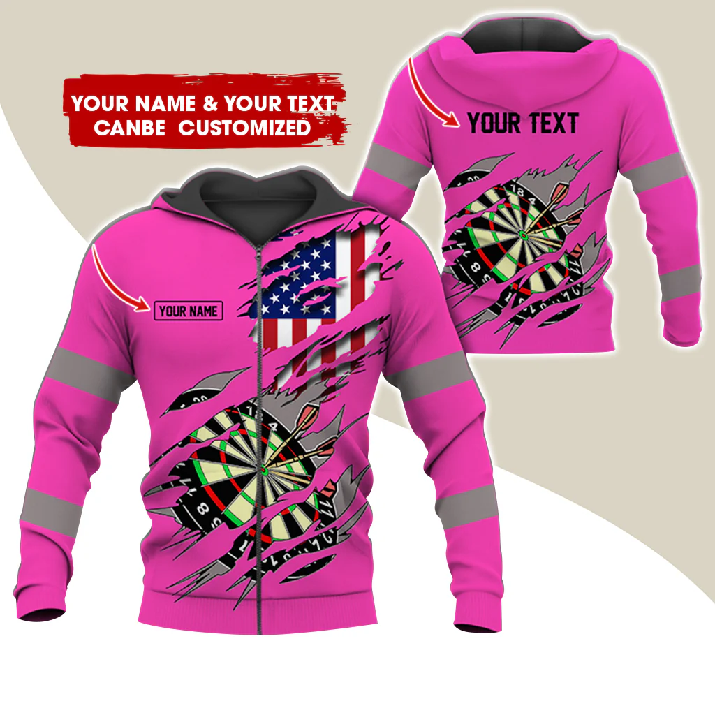 Customized Name & Text American Flag Darts Premium Zip Hoodie, Personalized Dartboard Zip Hoodie For Men & Women - Gift For Darts Lovers, Darts Players - Image 6