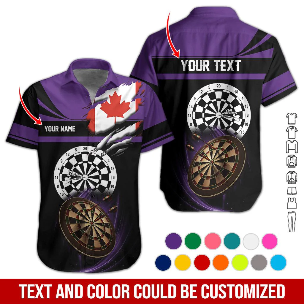 Customized Name & Text Darts Hawaiian Shirt, Canadian Flag Personalized Darts Hawaiian Shirts - Gift For Darts Lovers, Darts Players Uniforms - Image 12