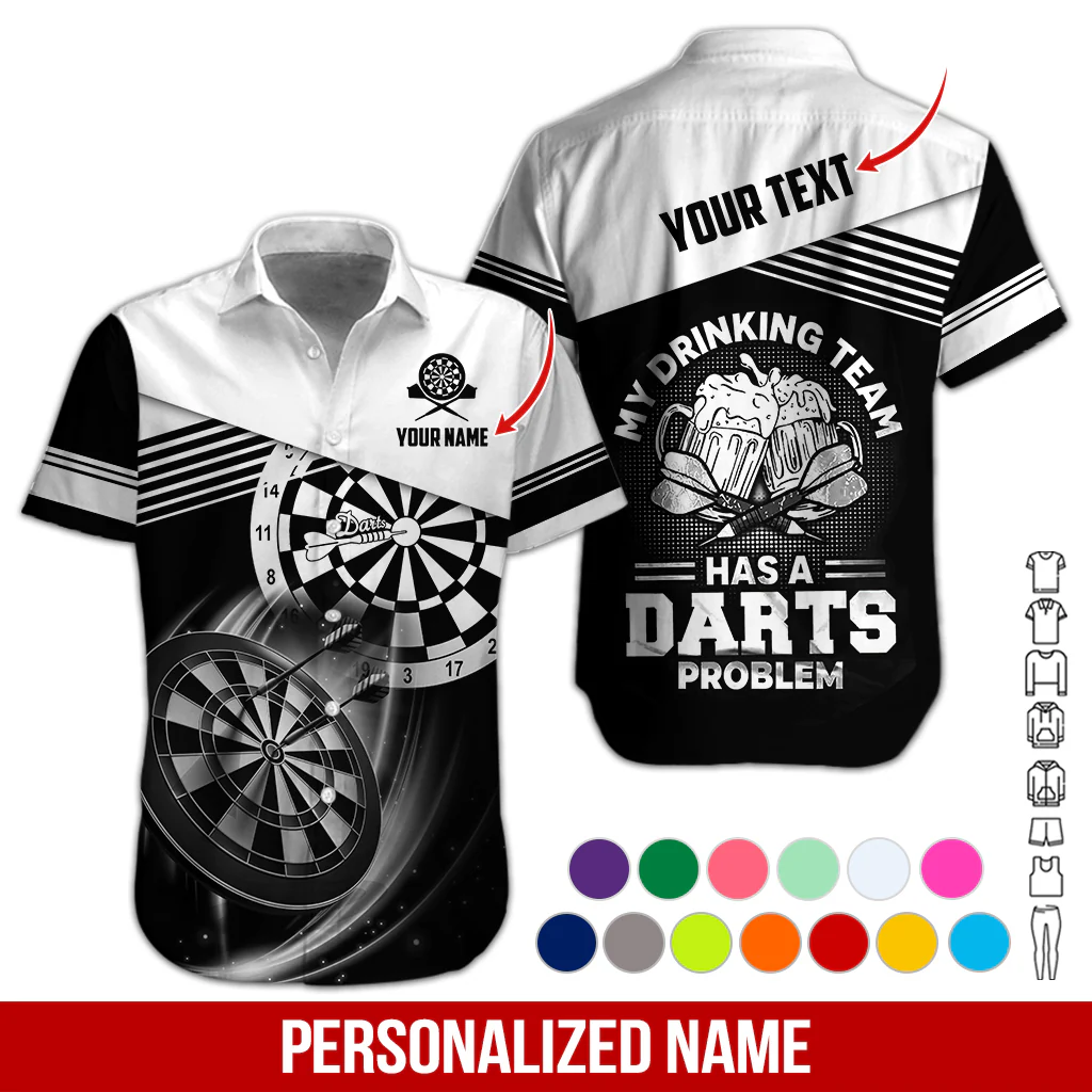 Customized Name & Text Darts Beer Hawaiian Shirt, Darts Player Shirts My Drinking Team Has A Darts Problem, Outfit For Darts Players Uniforms - Image 12