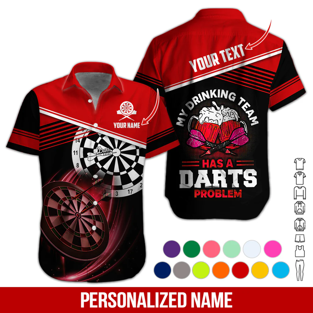 Customized Name & Text Darts Beer Hawaiian Shirt, Darts Player Shirts My Drinking Team Has A Darts Problem, Outfit For Darts Players Uniforms - Image 2