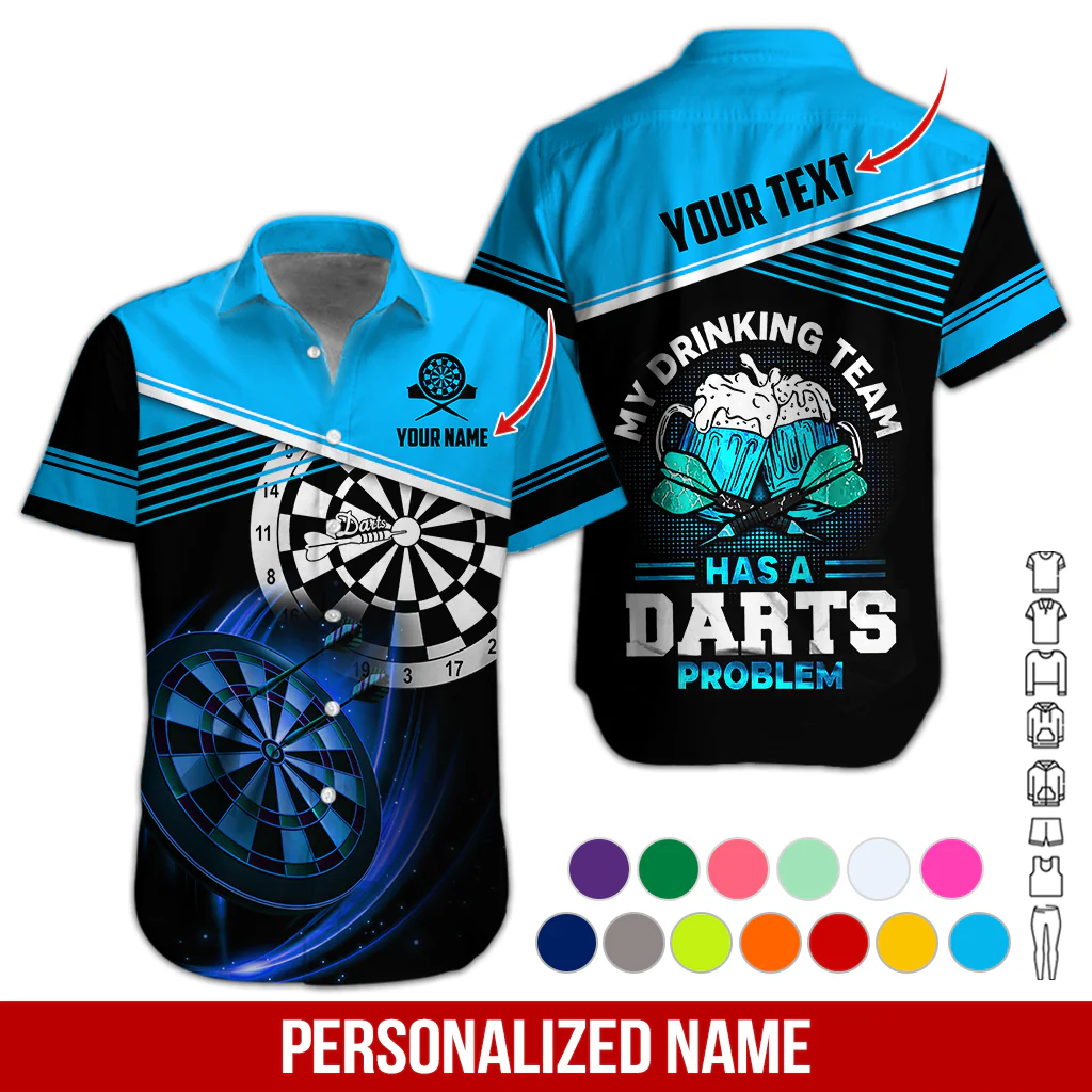 Customized Name & Text Darts Beer Hawaiian Shirt, Darts Player Shirts My Drinking Team Has A Darts Problem, Outfit For Darts Players Uniforms - Image 3